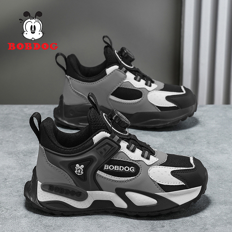 Babu Bean zapatos infantiles 2025 otoño cuero impermeable botón giratorio zapatos deportivos para niños zapatos de carrera para niños