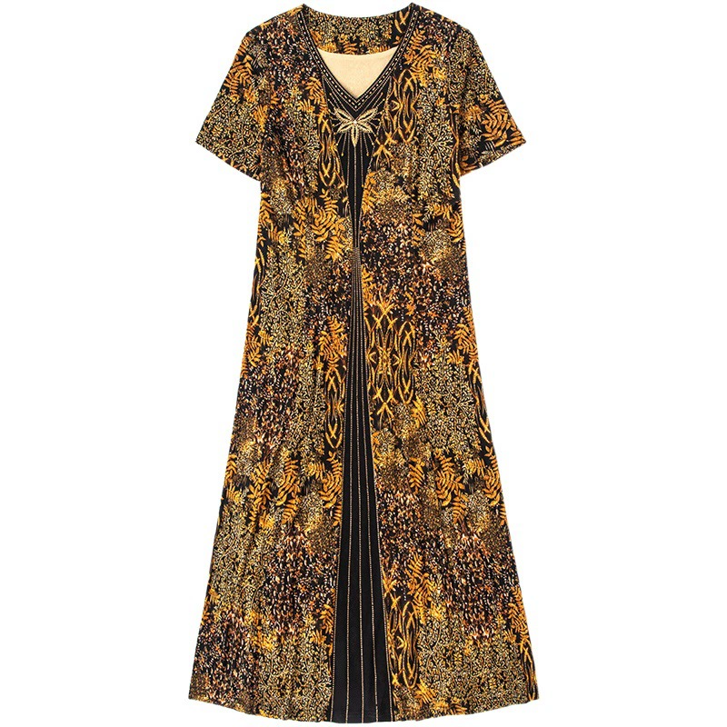 Молодая мама летнее цветочные платья благородный средний и пожилой шифоновая юбка с короткими рукавами темперамент женщина среднего возраста поставляет Шэньчжэнь