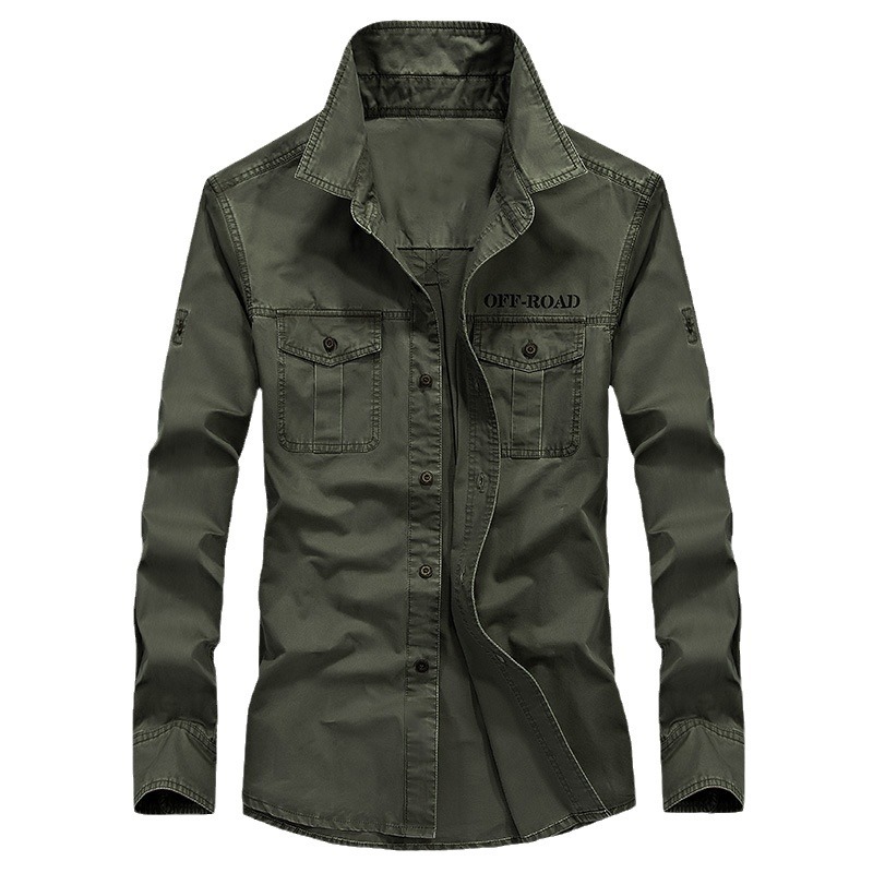Camisas de trabajo de mediana edad transfronterizas de estilo americano chaqueta de hombre primavera y otoño casuales de algodón camisa de manga larga chaqueta de hombre
