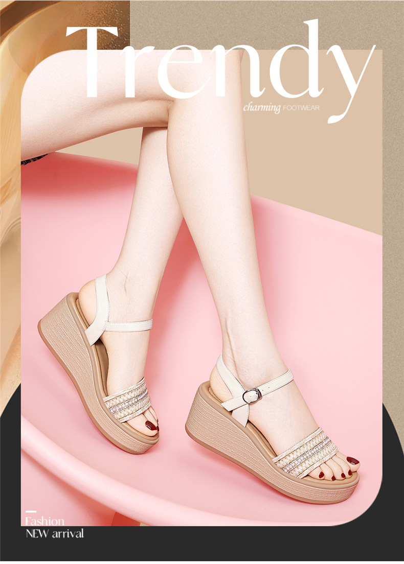 Dép sandal nữ gót tăng chiều cao đế dày phong cách retro dây đeo một dây mùa hè 2025 — JST 7224m màu Chiều cao gót 6.5, JST 1961 gót đen cao 5cm, JST 7196m màu Chiều cao gót 5.5, JST 7224 gót vàng cao 6.5 chi tiết 2