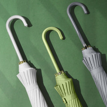韓版16股皮彎柄雨傘文藝直柄傘純色日系高爾夫廣告傘可加印logo