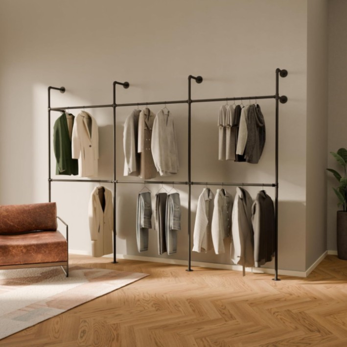 레트로 헤비 듀티 벽걸이 형 더블 레이어 남성과 여성의 벽걸이 형 스토리지 철 금속 코트 랙 디스플레이 스탠드