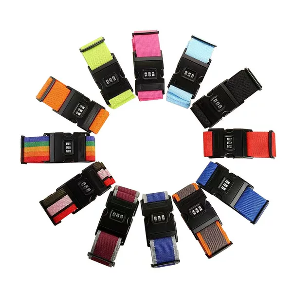 Factory direct supply luggage belt with lock for overseas travel luggage case tightening belt electroplated lock buckle luggage strap