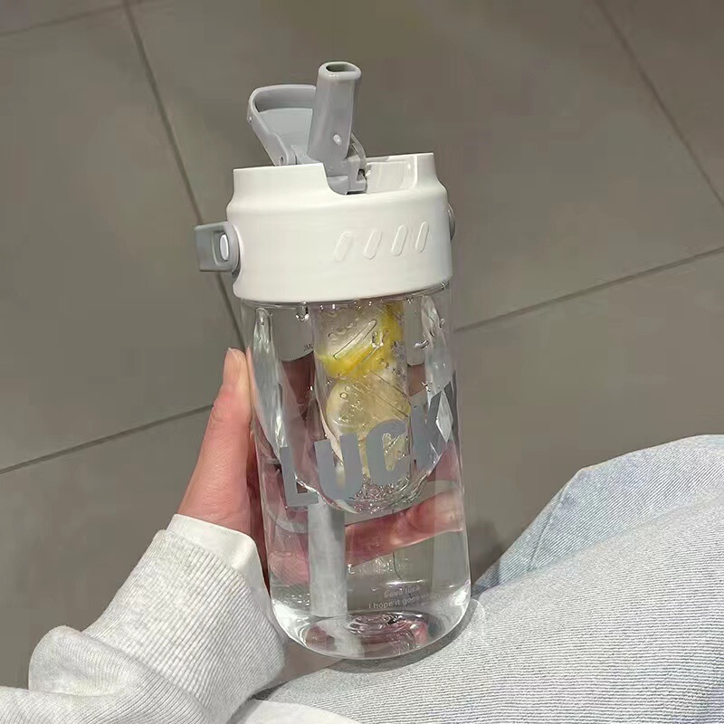 ハンドル付きティーバンクウォーターカップ、見栄えの良い漫画学生ダブルコンパートメントプラスチックウォーターカップ、大容量ドーパミンポータブルストローカップ|undefined