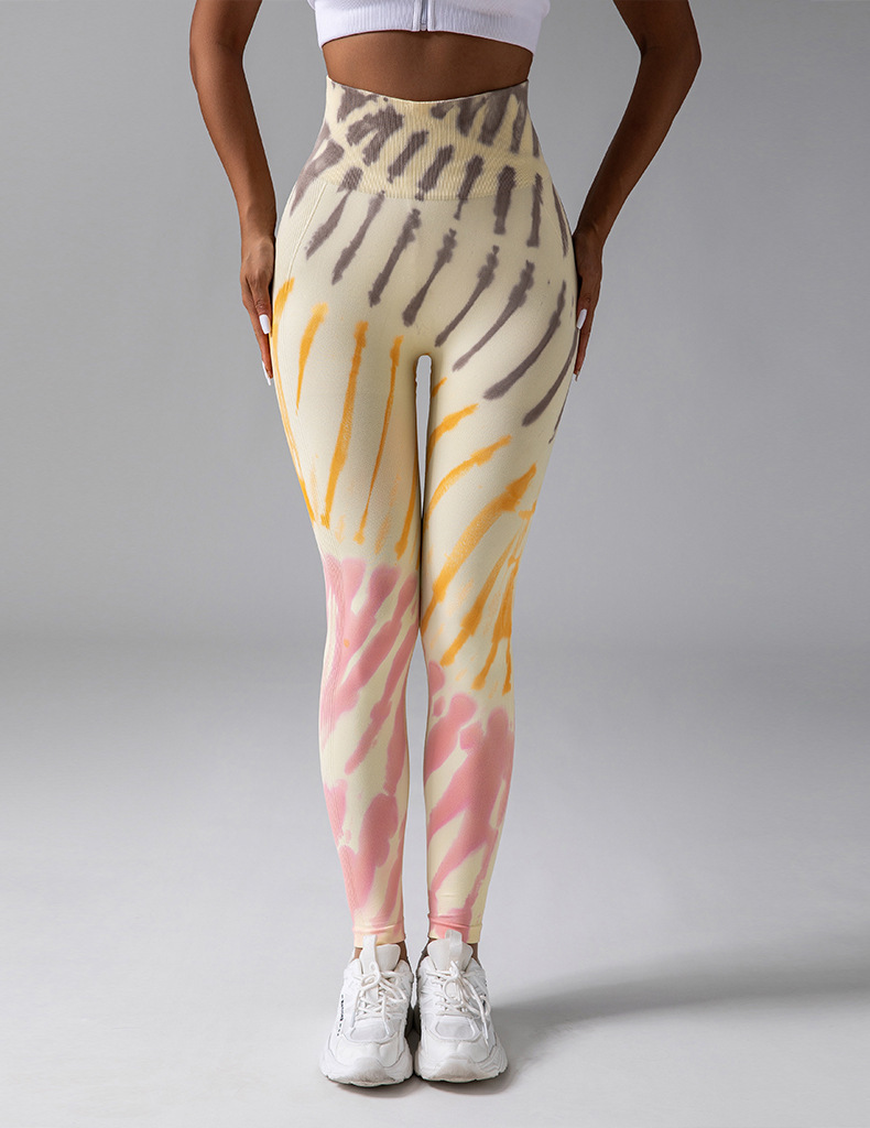 Women's Tie-Dye Sports Hip Lifting High Waist Breathable Peach Hip Yoga Pants_voghion.com
