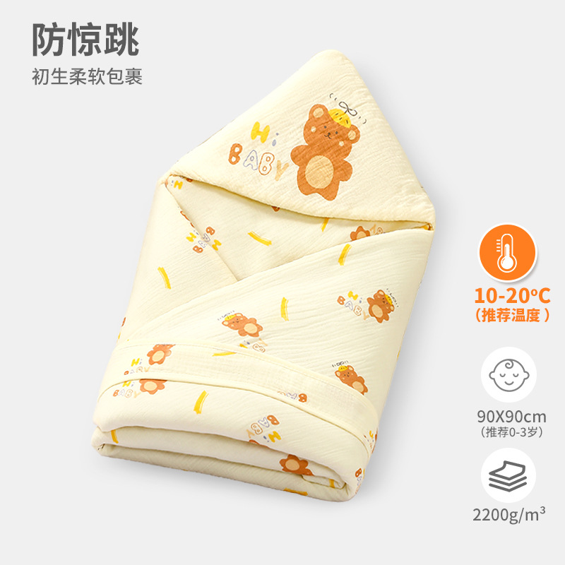 Newborn Blanket Type a Pure Cotton Crepe Cartoon Printed Quilted Thick Blanket Windproof Soothing Delivery Room Bag Single Quilt