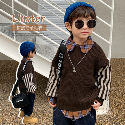 2022 Autumn and winter new pattern Boy sweater stripe Socket Sweater boy Children baby Korean Edition jacket