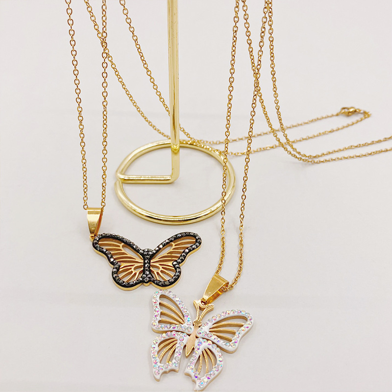 Fashion Butterfly Stainless Steel Titanium Steel Plating Zircon Pendant Necklace 1 Piece