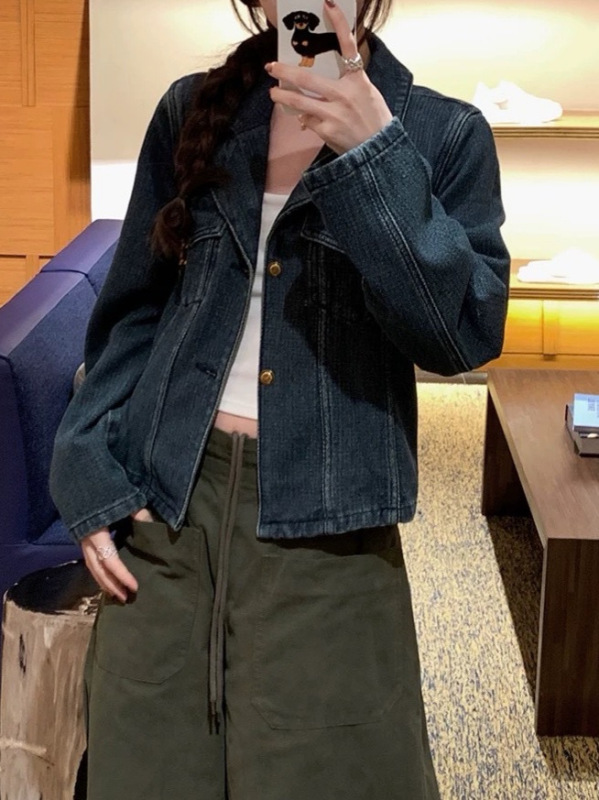 蓝调时刻 私服复古做旧牛仔外套女早秋韩系小众上衣|undefined