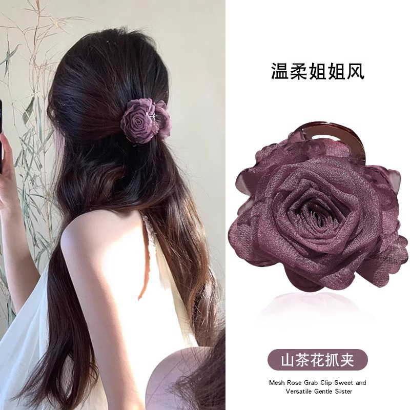 Nuevo estilo chino retro camellia flores agarrar clip de cabello medio atado clips de cabello feminino de alto nivel detrás del cerebro clips de pez tocado