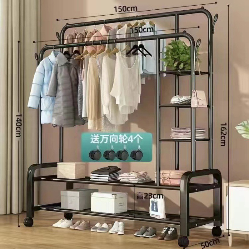 Black 150 double -layer double -rod model+side hanging+wheel hook