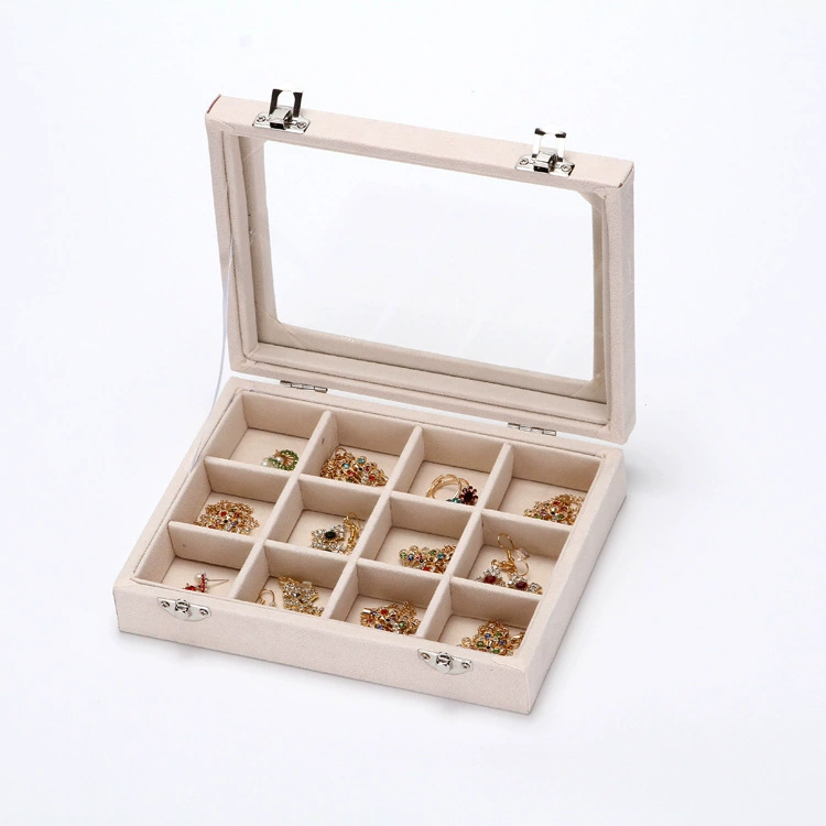 Бежовый стеллаж для украшений Xiangyu с прозрачной крышкой - Сундук с Treasures, 12/24 отделений для украшений, маникюр