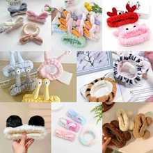 秋冬毛绒拼色发带宽边防滑发箍洗脸化妆立体兔耳朵发饰卡通可爱发