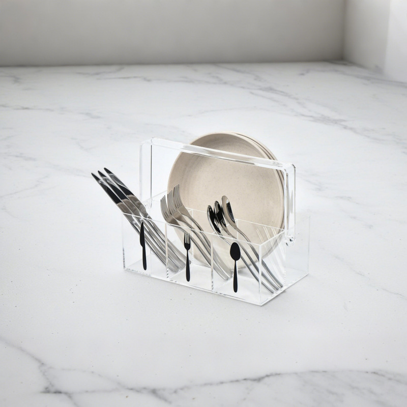クロスボーダー透明アクリルナイフフォークスプーン食器銀器収納ボックス竹ハンドルピクニックパーティーキッチンレストラン整理|undefined