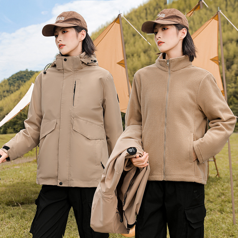 Comercio exterior de invierno nueva ropa de mujer al aire libre 3 - en - 1 calentamiento deportivo chaqueta de algodón con capuchón chaqueta