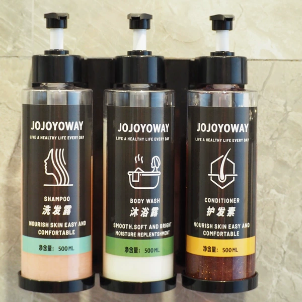 5038 three-head transparent (shampoo/conditioner/shower gel bottle) (double-use without holes)