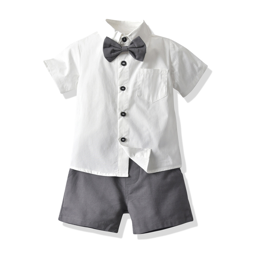 Conjunto de vestidos de verano para niños con solapa de manga corta cardiganes de algodón cinturón pantalones cortos de aniversario de flores al por mayor