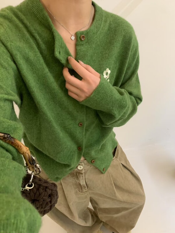 档口正版仿羊绒高品质花朵刺绣针织开衫女2025秋季新款外套针织女|undefined