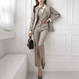 新款三件套秋装修身气质西装外套时尚马甲职业女裤套装