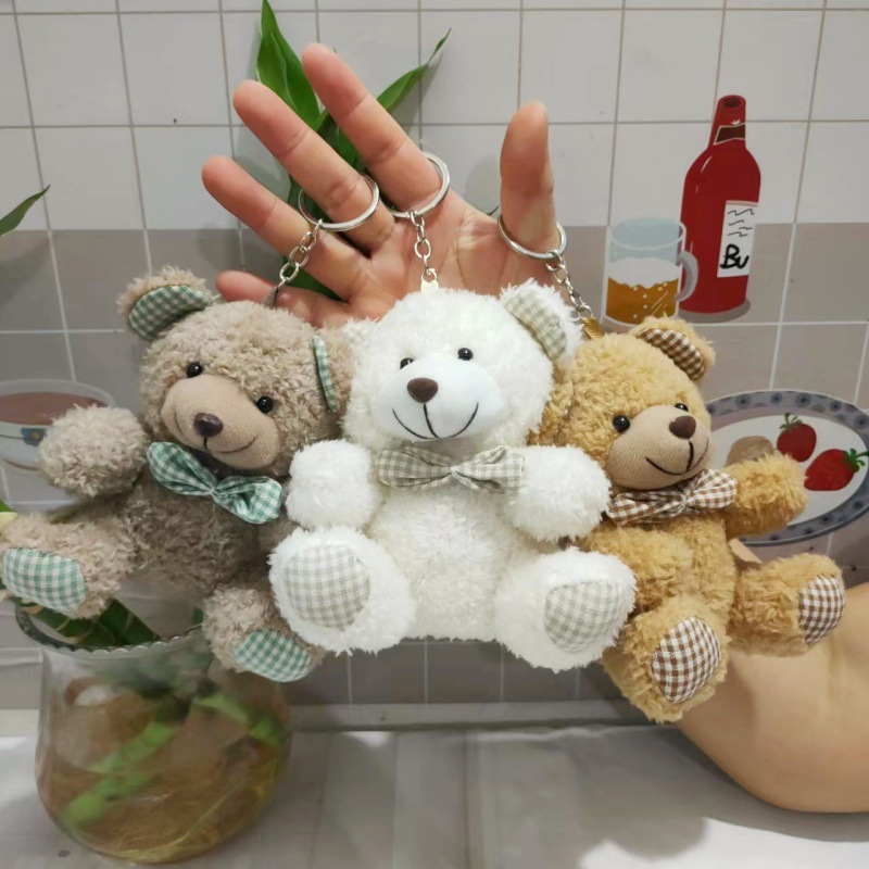 Pajarita de estilo explosivo, oso de peluche rizado, muñeco de peluche, oso, llavero, colgante, accesorios de bolso, muñeco de trapo