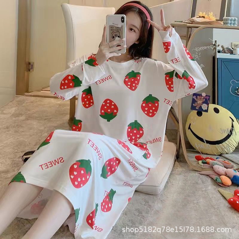 Otoño estilo coreano camisón de manga larga de las mujeres lindo más tamaño camisón de las mujeres Primavera Otoño Invierno largo camisón al aire libre ropa para el hogar