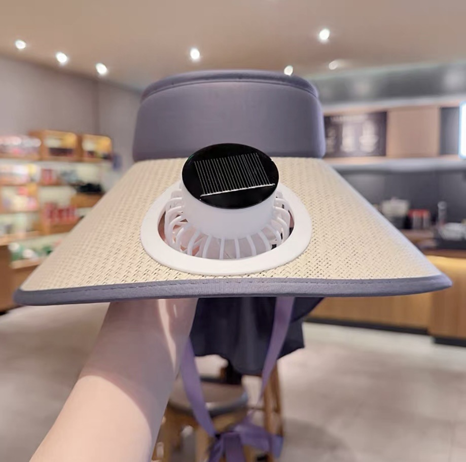 Sombrero de pescador con ventilador solar para protección solar de verano, recargable por USB, de ala ancha, para exteriores.