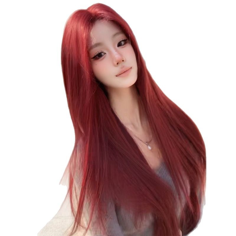 Koni Wigs - Red Fortune Hairpiece for Women, Summer New Trend, Center Part, Burgundy straight hair, Elegant hel parykk