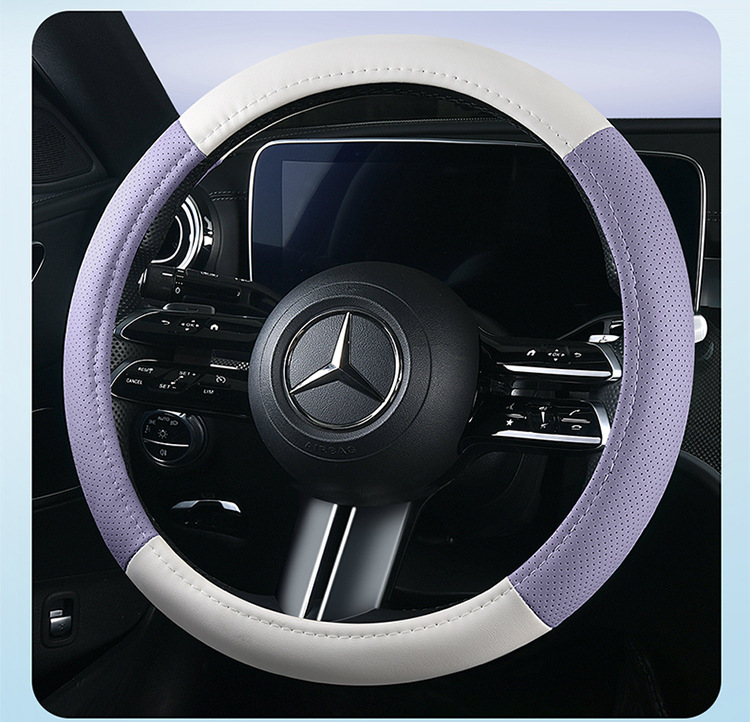 Cross-Border Wholesale Purchase of New Color Matching Leather Car Steering Wheel Cover for All Seasons Factory Direct Sales One Piece Drop Shipping Leather