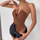 Сексуальный комбинезон, приятное телу приталенное боди, европейский стиль, V-образный вырез, в обтяжку