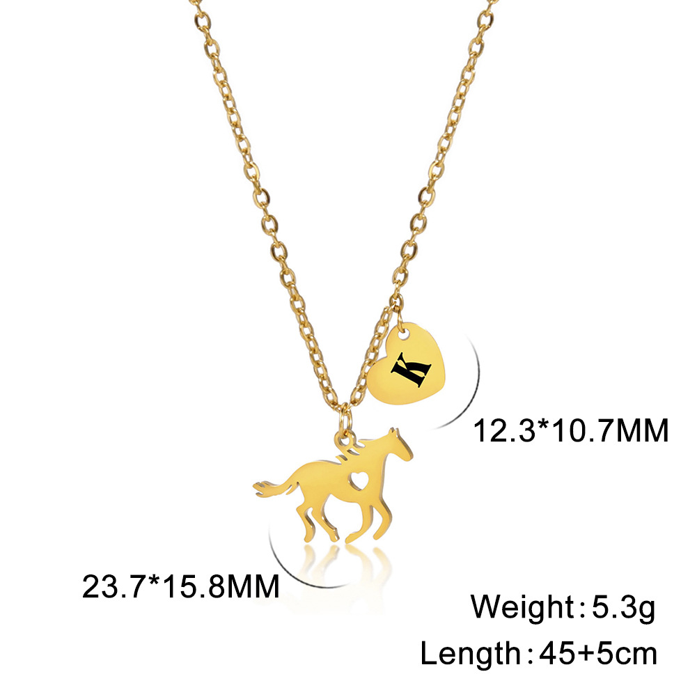 Stainless Steel Titanium Steel Casual Heart Shape Horse Plating Pendant Necklace display picture 3