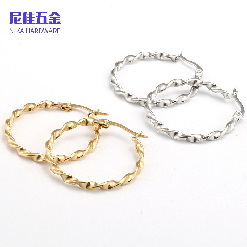 Pendientes grandes de aro torcido, acero de titanio, estilo ins coreano, no se desvanecen