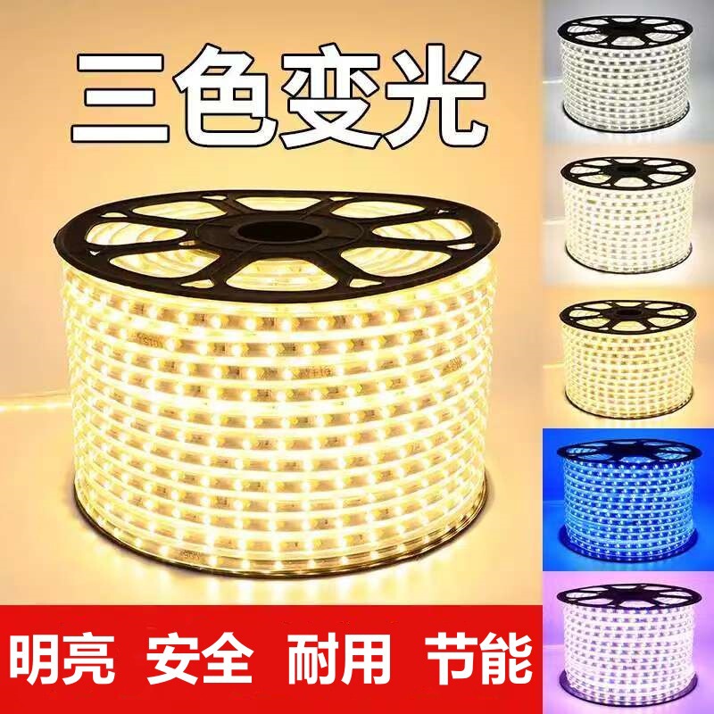 220V High Voltage Three-Color Dimming Led Light Strip Living Room Ceiling Outdoor Waterproof Super Bright Color Changing Atmosphere Light