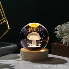 国境を越えた卸売り3dレーザー内彫刻水晶球小夜灯デスクトップにアイデアプレゼントバレンタインデー誕生日プレゼントを飾る