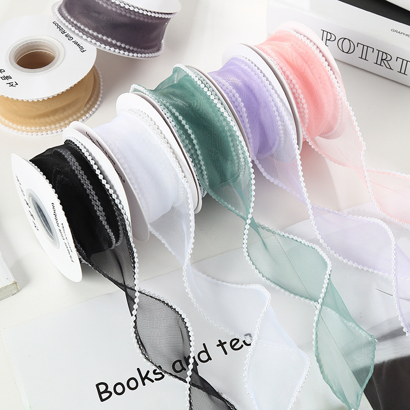 Venta al por mayor 4cm fishtail Hilado pastel decoración borde flor embalaje perla transparente hilo ramo hornear cinta en stock