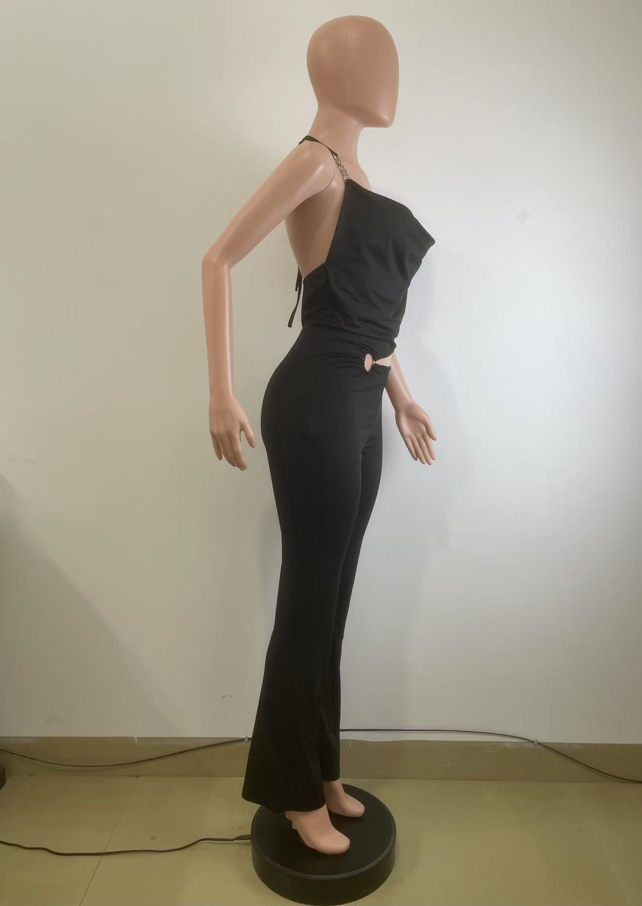 Women's Clothing Summer Halter Neck Jumpsuit Y6064 New European American Style Chic Hollow Out Suspender Vest For Women_ecoleips.com