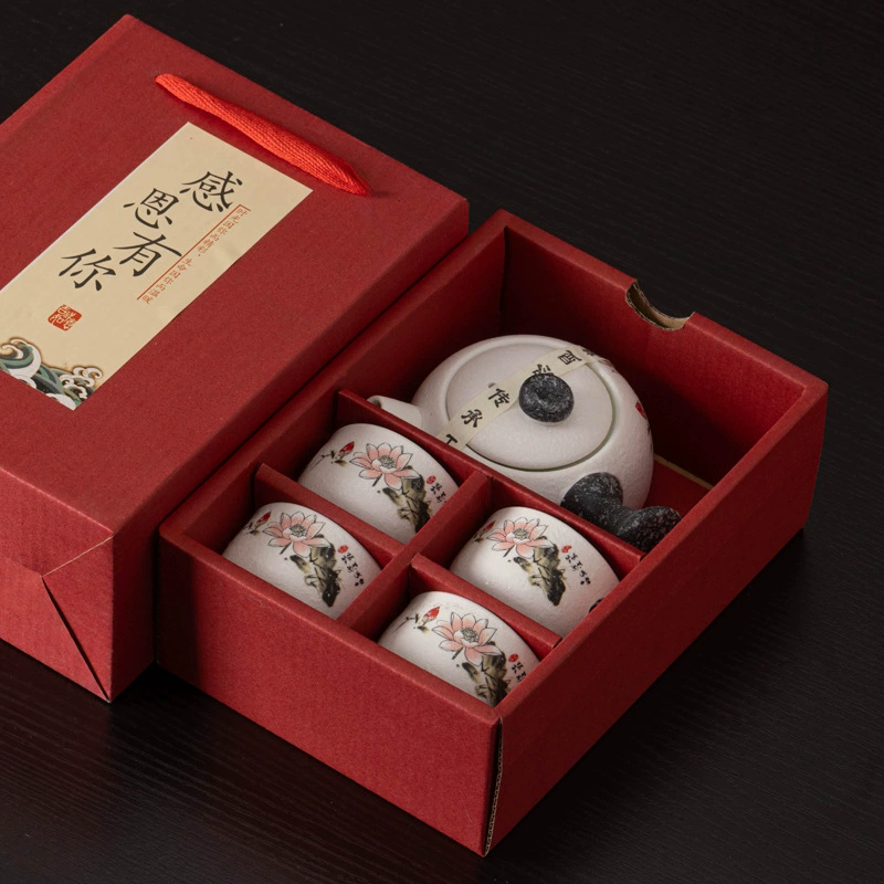 Tea set, festive gift box, with snowflakes, Birthday gift