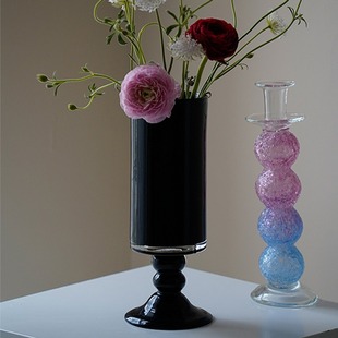 Xinke Home Minimalist French Middle Ancient High-legged Glass Vase Black Vintage Flower-arranging Hydroponic Ornaments