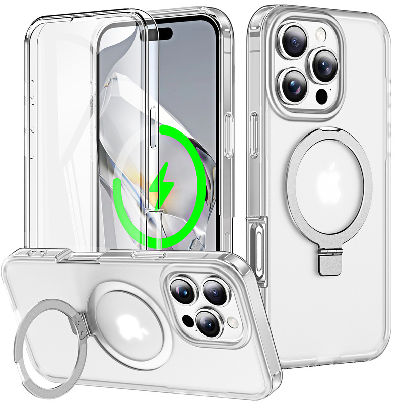 iPhone17promax用クロスボーダー対応スマホケース、前面背面一体型保護フィルム、一体型マグネット式スタンド、PC保護ケース|undefined