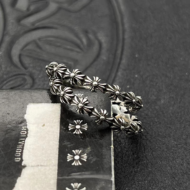 Trendy Jewelry Thai Silver Vintage Old Cross Flower Ring Fine Circle Classic Cross-border Men's Middle Ages