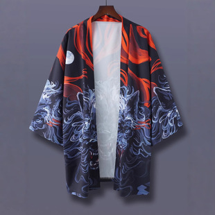 Chinese Style Ukiyo-E Loose Japanese Trendy Three-Quarter Sleeve Feather Kimono Cardigan Thin Jacket Sun Protection Clothing Couple Style
