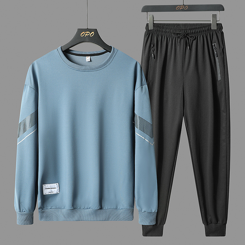 Primavera y otoño juego deportivo de cuello redondo hombre juego casual de dos piezas para hombres delgado simple camiseta jeans para hombres