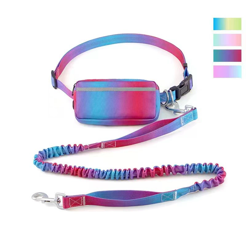 Оптовая продажа: Новинка! Набор для прогулок с собакой: поводок-рулетка с градиентным цветом и поясная сумка для активного отдыха и бега.