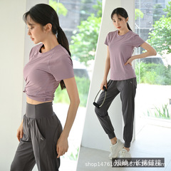 Women's Summer Quick-Dry Gym Casual Sports Set: Loose-Fit Ice-Cool T-Shirt + Professional, Breathable Yoga Wear—Wholesale