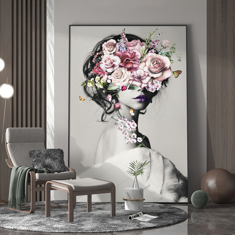 Postmodern Light Luxury Living Room Entrance Decorative Painting Rose Flower Female Portrait Art Background Wall Hanging Painting Postmodern Light Luxury Living Room Entrance Decorative Painting Rose Flower Female Portrait Art Background Wall Hanging Painting