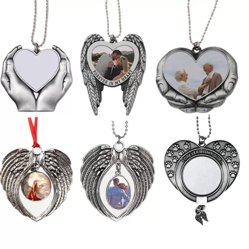 热转印空白天使翅膀手捧爱心挂件欧美汽车饰品跨境亚马逊爆品