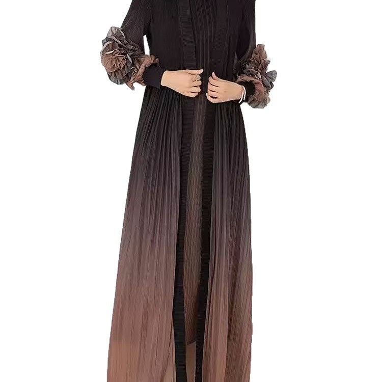 三宅系列皱褶大码女装渐变盘花系带百搭文艺直筒裙