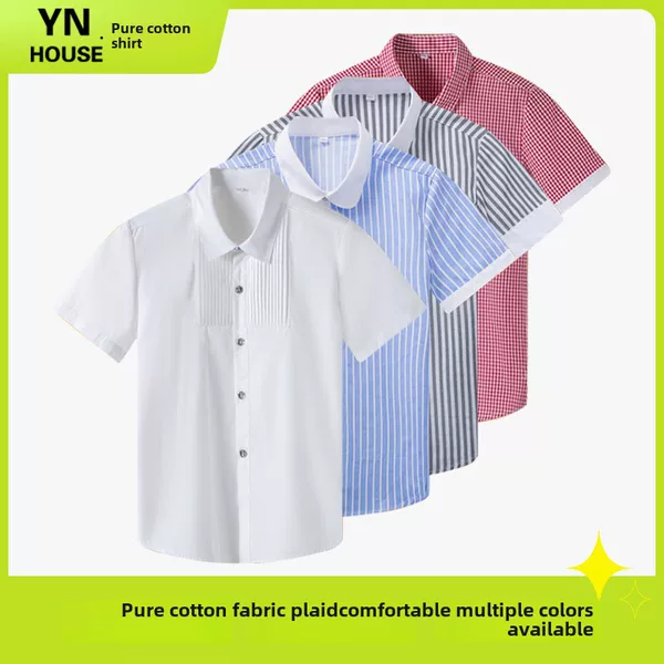 Children's Short-Sleeved White Shirt, Boys' Summer Short-Sleeved White Shirt, Girls' Performance Uniform, Primary School Uniform Shirt
