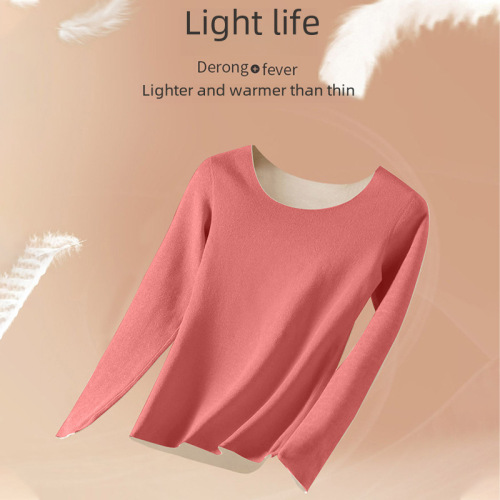 Women's Ion Heating Base Shirt Fleece Warm T-shirt Top with Fleece and Thicken for Autumn and Winter Slimming Sweatshirt and Leggings