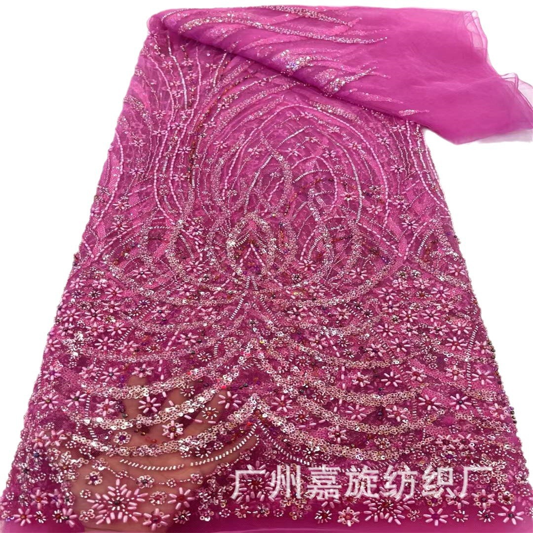 Vestido de novia francés industria pesada arroz cuentas lentejuelas encaje tela nupcial lentejuelas encaje tela J4003