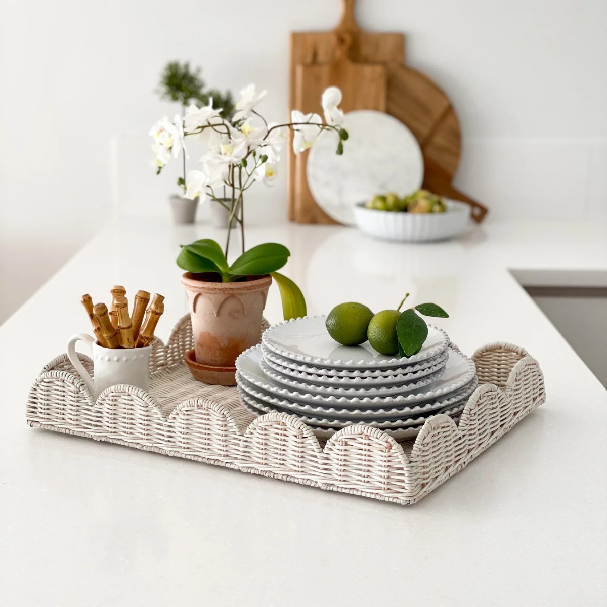 Bandeja de almacenamiento de ratán de jardín ratán natural hogar impermeable y a prueba de moho Almacenamiento de inactividad bandeja de frutas bandeja decorativa